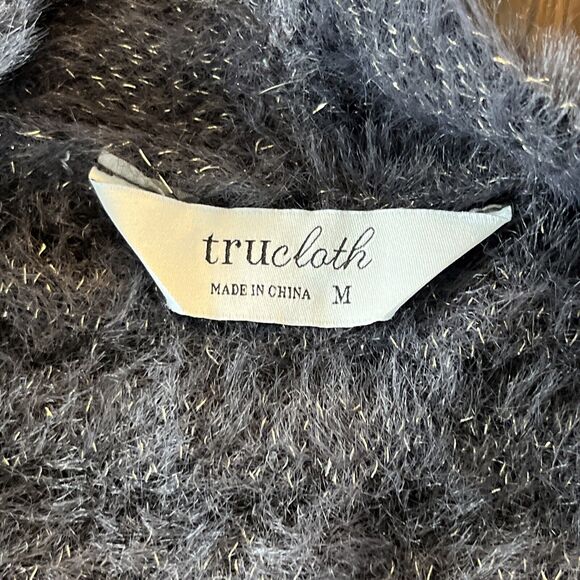 Trucloth Womens Striped Fuzzy Eyelash Knit Cardigan Sweater Sz M Open Purple EUC - Picture 5 of 11